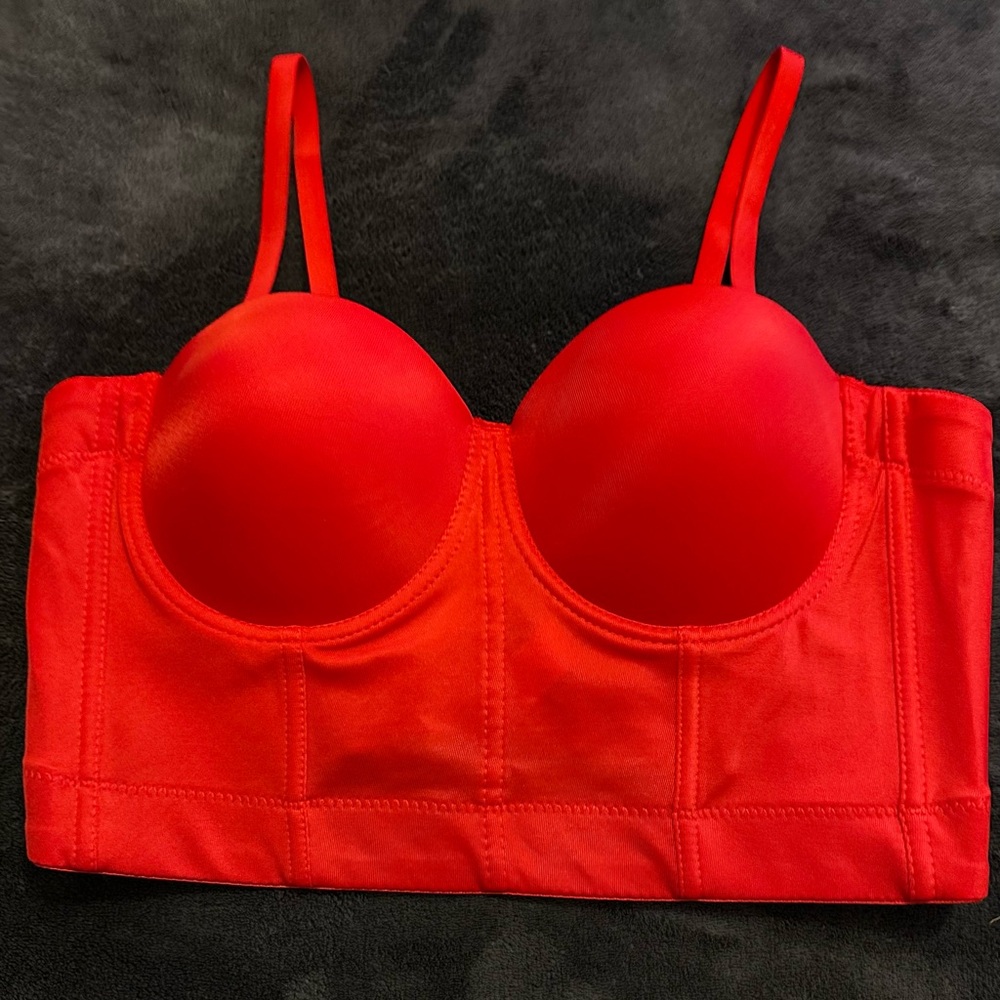 Red Bustier Mesh Cami Corset Top Size L